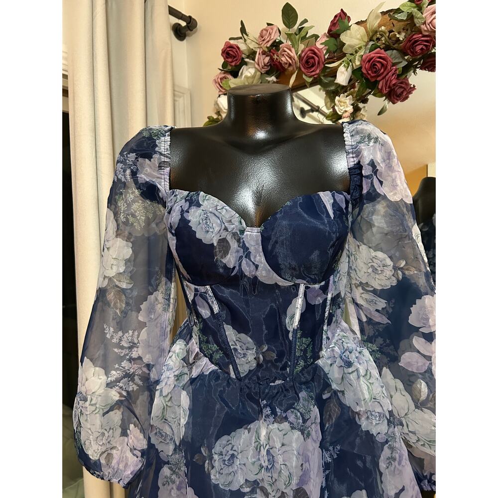 NWT Lulus Positively Enchanting Blue Floral Organza Bustier Mini Dress Sz M - Picture 4 of 9